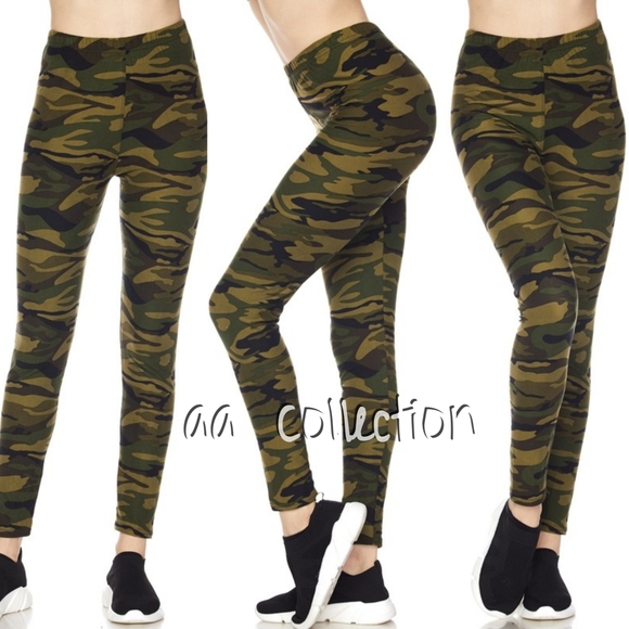 Leggings High Waist Camo Camouflage Army Print OS - Picture 3 of 4